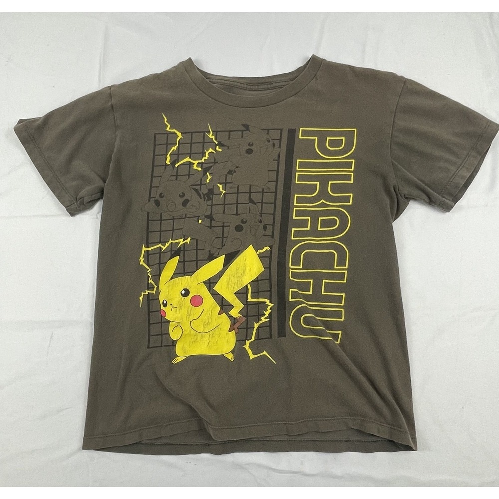 POKEMON PIKACHU YOUTH SMALL 8 GREY GRAPHIC T SHIRT ELECTRIC LIGHTNING COTTON TEE